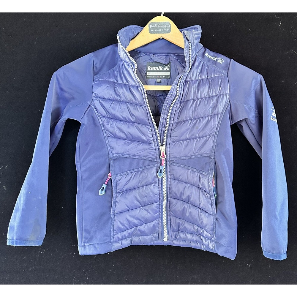 Kamik Soft Shell Jacket Quilted Fleece Lined Girls Size 5 Blue Excellent